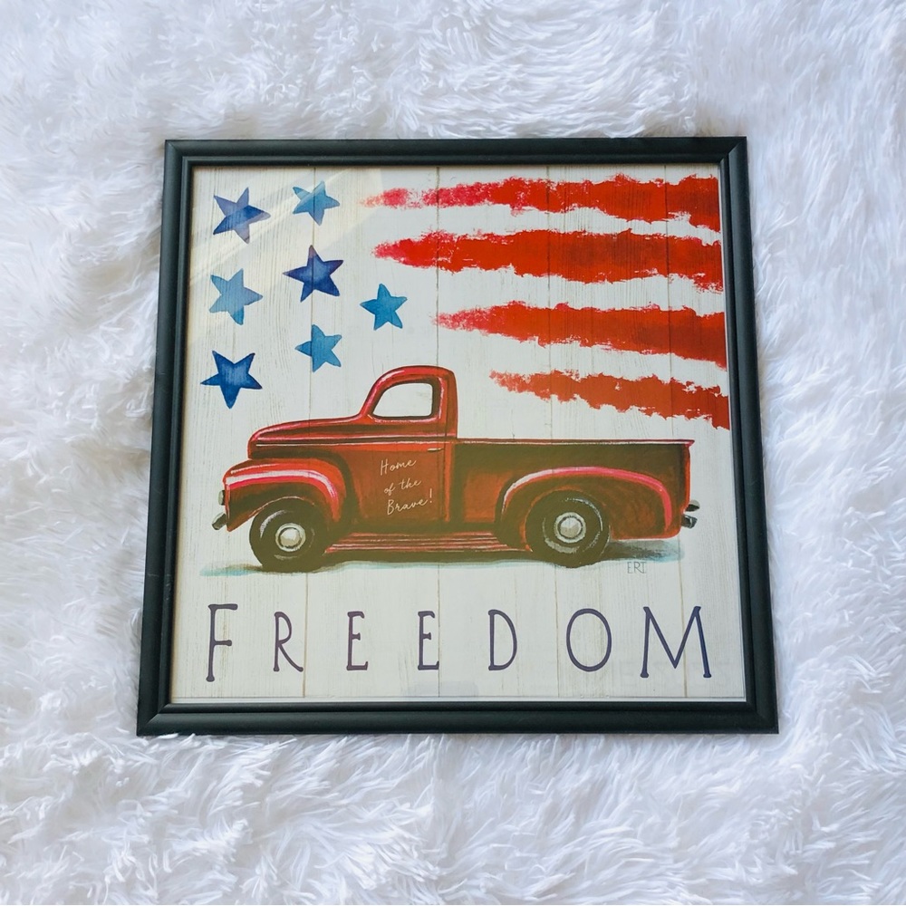 Patriotic Red Truck Glass Art Frame